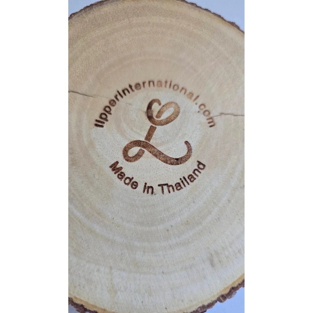 Lipper International Rustic Bark Rim Wood Coasters Set of 2 Natural Wood Slices